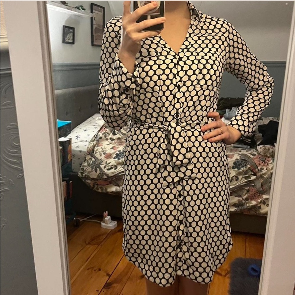Express Black and White Wrap Dress with Notched Collar